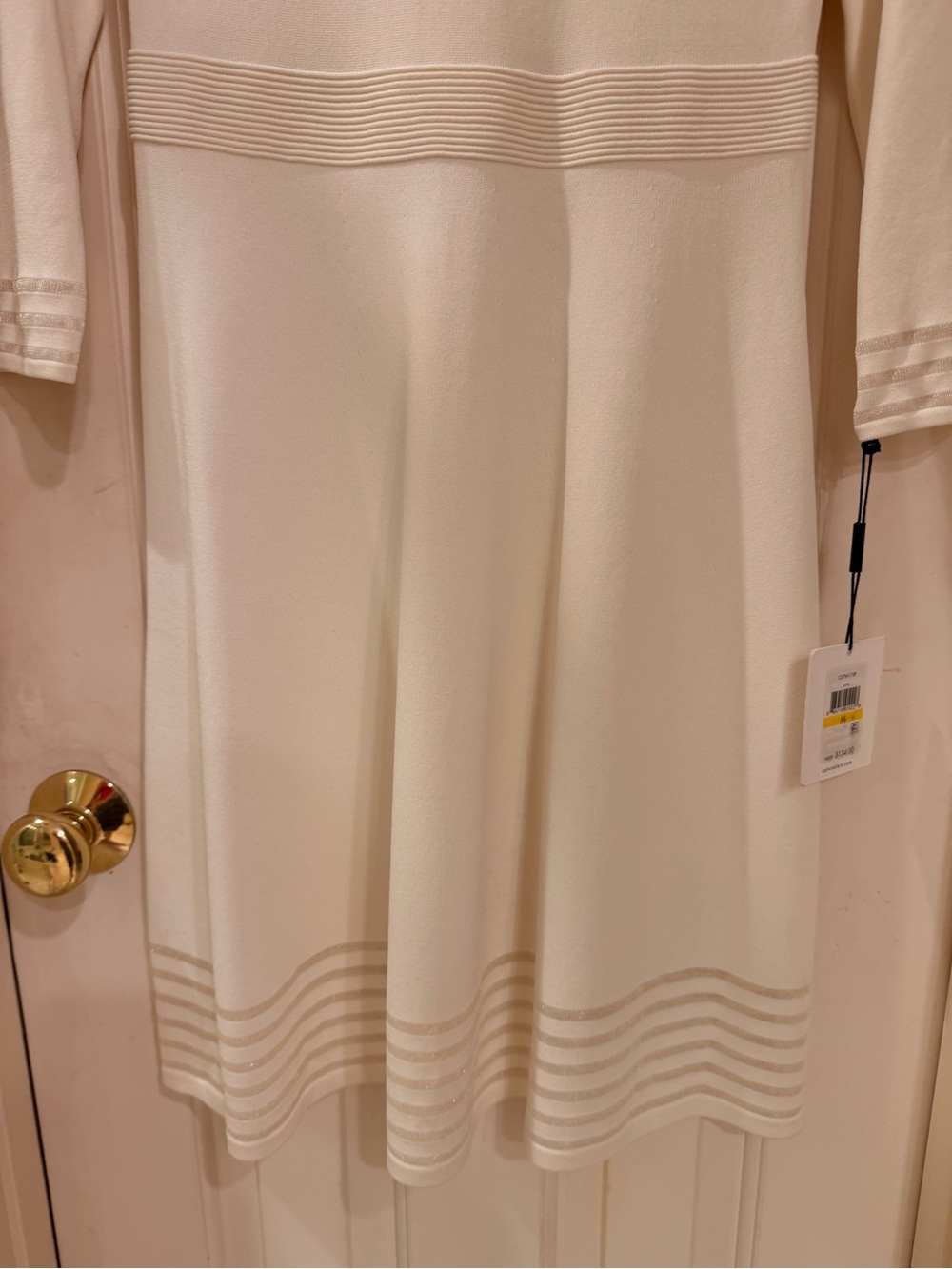 Calvin Klein Ivory Long-Sleeve Knit Fit & Flare Dress with Sheer details, Sz M - Picture 3 of 16
